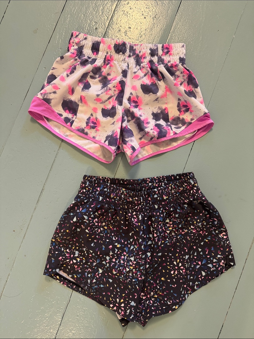Girls Athletic Shorts Duo - Pink, Black Floral & Confetti Print size medium